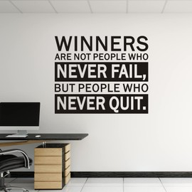 VODOE Winners are Not People Who Never Fail But People Who Never Quit Wall Decals Office Gym Wall Stickers Inspirational Motivational Quotes Wall Art Decals Vinyl Positive Garage Wall Decor 24"X20"