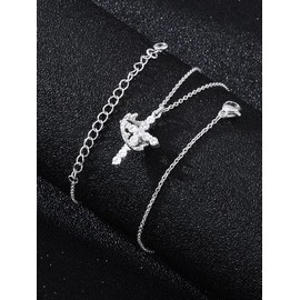 Women's Cross Necklace with Diamond Crown Cross Necklace Gold Women's Birthday Commemorative Pendant (silvery)