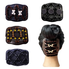 FXQHAN Thick Hair Clip Magic Wood Beads Double Hair Comb Clip Stretch Combs for Hair Fashion Multi Butterfly for Popular Hairstyles Style 4pcs