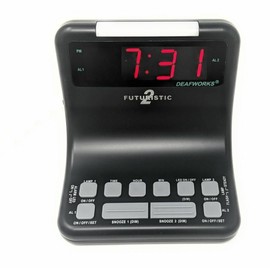 Generic DEAFWORKS Futuristic 2 Dual Alarm Clock with Flashing or Steady Light mode and D