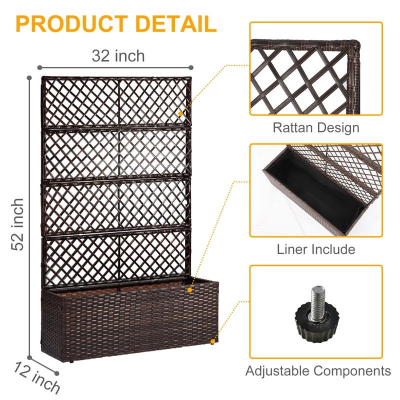 52’’ H Garden Planter Box with Trellis Outdoor for Vine