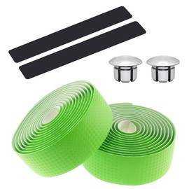 EMPT ES-JHT020 Handlebar Tape for Carbon Road Bikes, Cushion EVA Carbon-Processed Bar Tape, Road Pista Drop Handlebar Tape, *End Caps and End Tapes Included (Yellow Green Carbon (Green))