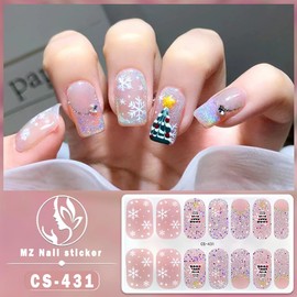 Christmas Gel Nail Stickers, Christmas Nail Wraps No Light Needed Cute Glitter Snowflake Xmas Tree Winter Nail Design Full Cover Holiday Nail Polish Strips Stickers for Women Girls(6Sheets)