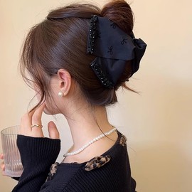 Hair Clip, Ribbon, Large Hair Clip, Stylish, Firmly Curled, Adult Hair Accessory, Barrette, Cute, Black, Korean Ribbon, Hair Ornament, Hair Ribbon, Lightweight, Strong, Simple, Everyday Use, Commute,