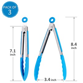 OIULO Small Tongs For Cooking,7 inch Kitchen Mini Tongs with Silicone Tips Great for Air Fryer Cooking Serving Tong Set of 3 Turning Appetizers,Veggies,Salad,Grilling,Frying,Food tong (Red Blue Green)