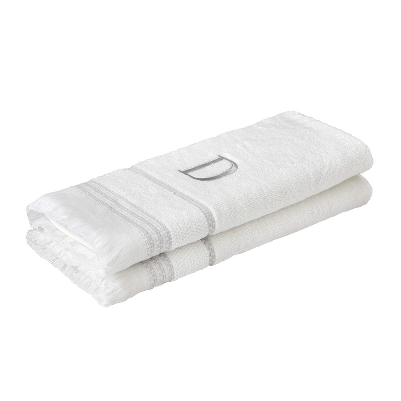 SKL Home Casual Monogram Hand Towel Set, D, 16x26, White