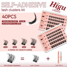Higu clace Ciglia autoadesive, ciuffetti ciglia finte Mix 10-16 MM, ciglie finte naturali, ciglissime press e go kit senza colla Adatto ai principianti(Natural 10 – 16 mm)