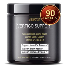 VEGATOT Vertigo Supplement *USA Made and Tested* Inner Ear Supplement with Ginkgo Biloba Lion's Mane Lemon Balm Ginger VIT B1, B6, B12- for Dizziness Spinning Inner Ear Balance