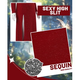 Seaehey Womens Fairy Costume Red Sequin Dress Wings Wand Glasses Outfit Cosplay for Adults (Red, Small)