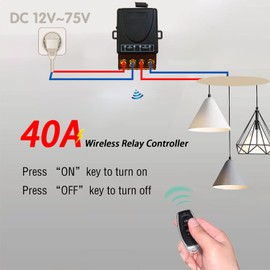 DieseRC 433Mhz Wireless Remote Control Switch Radio Control DC 12V 24V 36V 48V 12V~75V 40A Relay Receiver and 2 Transmitters keyfobs for Lighting Water Pump Household Appliances