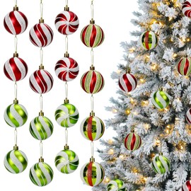 16Pcs Christmas Balls Ornaments for Xmas Tree - 2.36" Muti-styles Shatterproof Hanging Balls for Christmas Tree Wreath Wedding Holiday Party Decoration (Red White Green)