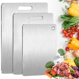 Titanium Cutting Boards for Kitchen, 100% Pure Titanium Cutting Board Set of 3, Double Sided, Food-Grade, Dishwasher Safe, Chopping Board for Meat Fruits & Vegetables