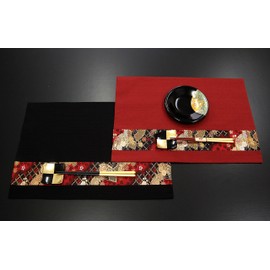[Packaged] Boxed Pair Placemat Gift Japanese Pattern Fan (Red, Black)