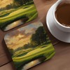 Golf Art Coaster Set, 4 x 9cm Glossy Wood Coffee