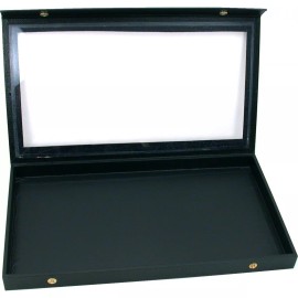 FindingKing Black Glass Top Jewelry Case (Snap close lid) w/ Black 24-slot Plastic Tray
