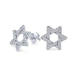 Open Cubic Zirconia Religious Judaic Hanukkah Pave AAA CZ Star Of David Stud Earrings For Bat Mitzvah For Women For Teen .925 Sterling Silver