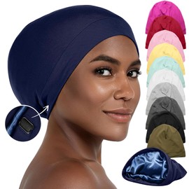 CAPLORD Silk Satin Bonnet Hair Cover Sleep Cap for Sleeping Beanie Hat Adjustable Stay On Headwear Lined Natural Nurse Cap for Women