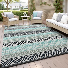 MontVoo Outdoor Rug Carpet 10x14 Waterproof-Patio Rug Mat Reversible RV Camping Rug Picnic Mat Plastic Straw Outside Rug for Balcony Porch Deck Beach-Boho Outdoor Area Rug for Patio Decor Colorful