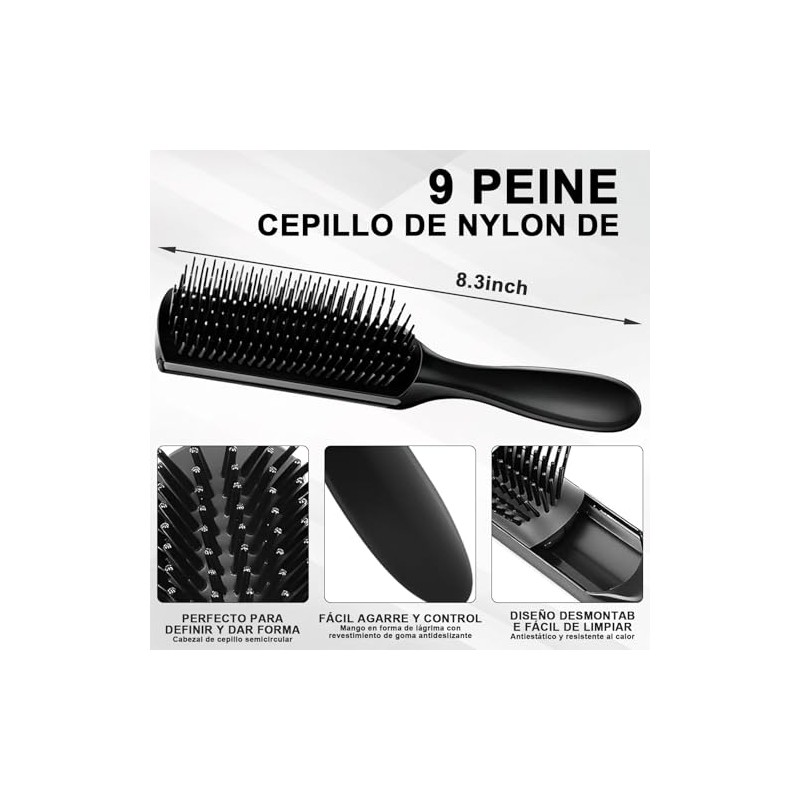 Juego de 5 Cepillos para Cabello Rizado, Desenredante y Peine