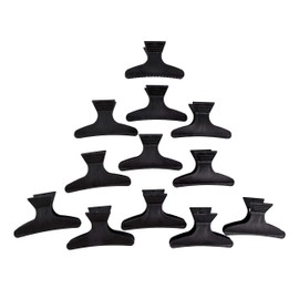 PONIK'S PROFESSIONAL Hair Clips Pack of 12 - Butterfly Hair Clips Large Plastic Black - Hair Clips Women & Hairdressing Accessories - Non-Slip & Hair Friendly - Ideal for Styling