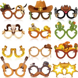 Jenaai 24 Pcs Western Party Decoration Favors Wild West Paper Glasses Cowboy Photo Booth Props Western Theme Birthday Party Supplies