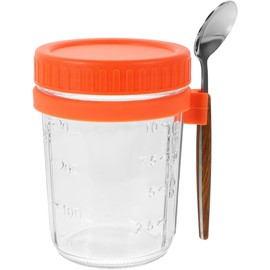 Taza De Avena Durante La Noche Con Tapa Y Cuchara 4.80X3.54X3.54In Contenedor Transparente Para Desayuno Portátil De Yogur Frutas Gachas En Casa Y Viajes