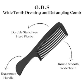 G.B.S Large Tooth Detangling Comb – 8.5” Long, Durable Thick Plastic Hair Comb for Wet or Dry Hair, Smooth Rounded Teeth for Gentle Scalp Care, Perfect for Men & Women (3 Pack)