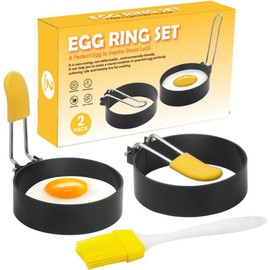 Egg Ring 2-Pack Stainless Steel Egg Rings with Anti-Scald Folding Handle Non Stick Coating Suitable for Egg Frying,Shaping,Pancakes,Mini Burger (2 Pcs)