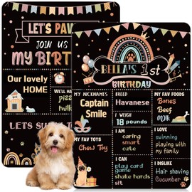 Dog Birthday Chalkboard Boho Themed Dog Birthday Photo Props Rainbow Dog Milestone Chalkboard Sign for Birthday Party Supplies Double Sided Reusable Erasable 14 x 10 Inch