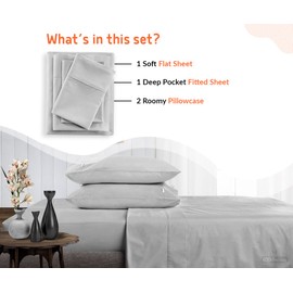 SGI Bedding Luxury 4 Piece Emperor/Wyoming King(84" W x 84" L) Egyptian Cotton Sheet Set - 1000 Thread Count, 15" Inch Deep Pocket Sateen Weave, Long Staple, Breathable, Soft Premium Cotton - Lt. Gray