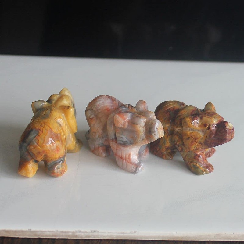 HLbshi Hand Carved Mixed Gemstone Crystal Bear Figurine Animal Carving