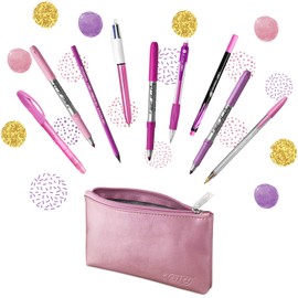 BIC 9642801 pink and purple set (1 pencil case, 2 ballpoint pens, 1 erasable gel roller, 1 pencil with eraser, 1 fine liner, 3 permanent markers, 1 mechanical pencil)