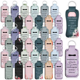 Heigble 36 Pcs Lipstick Holder Christian Key Chain Bulk Lip Balm Holder with Metal Ring Lipstick Lip Gloss Pouch Religious Party Bible Inspiration Gift for Women Man(Spanish)