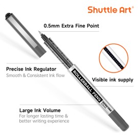 Shuttle Art Rollerball Pens, 25 Pack (21 Black, 2 Blue, 2 Red) 0.5mm Liquid Ink Pens, Quick Drying & Long Lasting Extra Fine Point Pens for Writing, Journaling, Notes Taking School Office Supplies