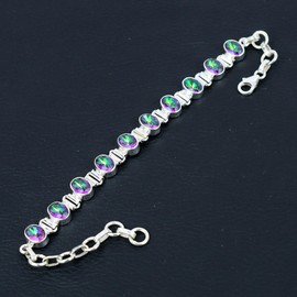 Silver Palace Natural Mystic Topaz Gemstone 925 Sterling Silver Link Bracelet For Women Size-7 Inch To 8 Inch, Sterling Silver, mystic topaz