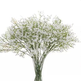 Gumolutin Lifelike Artificial Baby Breath Flower 21 Inch White Pu Stem For Decor