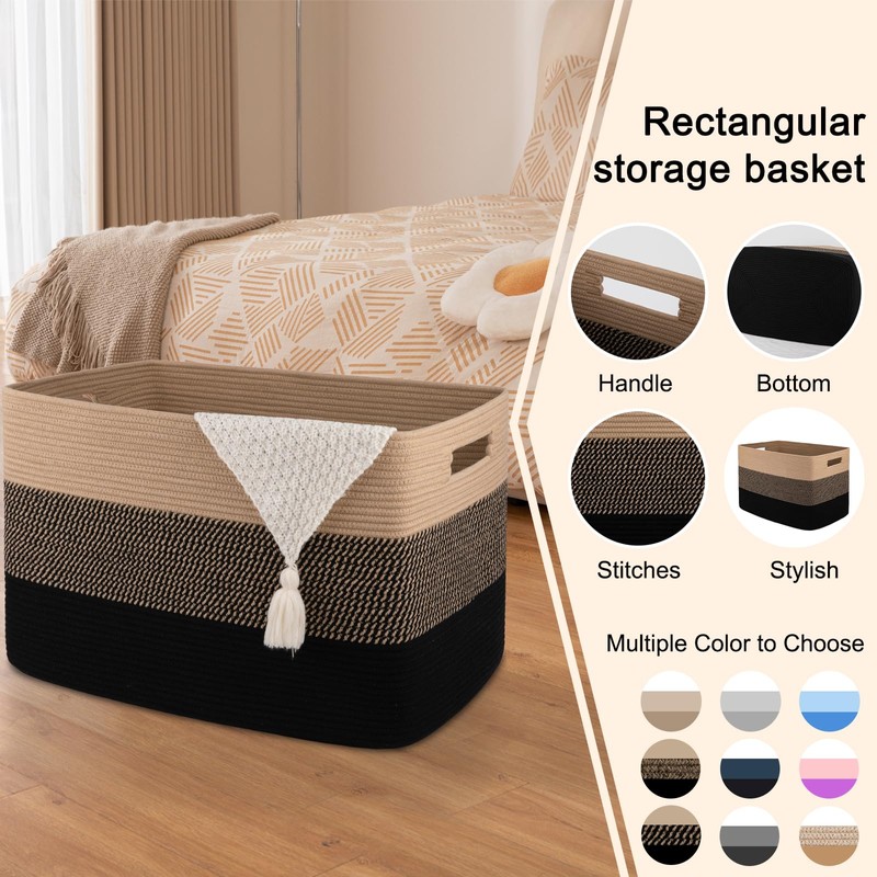 OIAHOMY 108L Super Large Blanket Basket, 25”x16”x16” Rectangle Woven Baskets