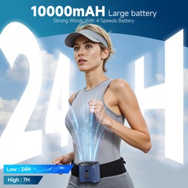 LAMBRI Portable Waist Fan Clip on Shirt Fans 10000mAh-24H Cool Clip Wearable Belt Personal Fans Rechargeable, 4 Speeds Neck Fan Hands-Free, Waist ClipFan for Jobsite Outdoor Farm, Navy Blue
