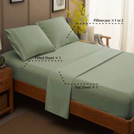 Sonoro Kate Bed Sheet Set Super Soft Microfiber 1800 Thread Count Luxury Egyptian Sheets 16-Inch Deep Pocket，Wrinkle and Hypoallergenic-4 Piece (Sage, Queen)