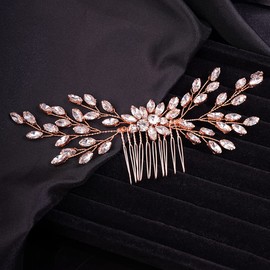 Teyglen Rhinestone Bride Wedding Hair Comb Bridal Crystal Side Comb Wedding Hair Accessories for Bride Headpiece Crystal Hair Piece Jewelry for Women(Rose gold)