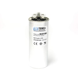 TEMCo 45+7.5 uF Dual Run Capacitor CBB65, 45/7.5 MFD, 370-440V, Round, 50/60Hz | for HVAC AC Fan, Motor, Blower Applications