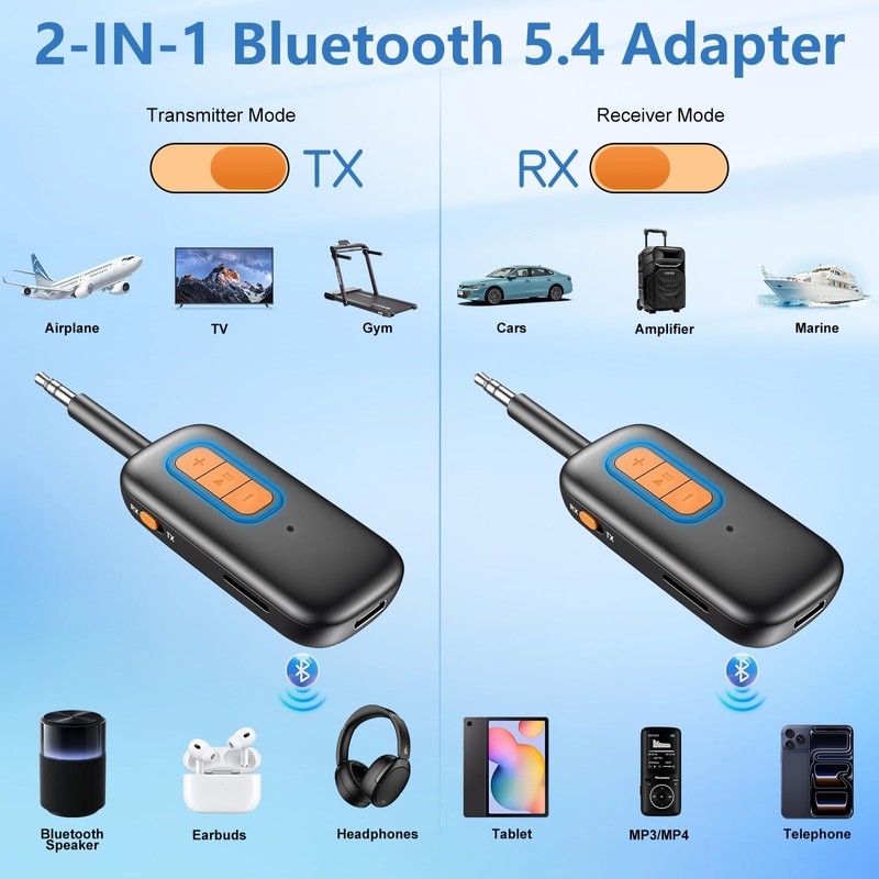 Bluetooth 5.4 Transmitter Receiver 2 in 1 Wireless Aux B-luetooth