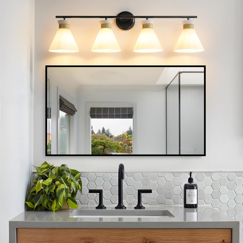 WOSHITU Bathroom Vanity Light Fixtures: 4-Light Mid Century Modern Vanity
