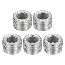 sourcing map 5Pcs Male Thread Socket Pipe Plugs, NPT 1/2" Stainless Steel Internal Hex Thread Pipe Caps for Pipe Fitting and Sealing, Silver