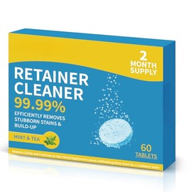 Retainer Cleanser for Mouth Guards, Fresh Mint Tea Orthodontic Braces, and Denture Stains Clean & Remove, 60 Tablets