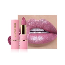 Glitter Lipstick Light Rose, Metallic Shimmer Lip Gloss, Hydrate Diamond Glitter Lipstick Waterproof Durable, Highly Pigmented Nonstick Cup Sparkly Cream Lip Tint Balm Makeup Gifts for Women 02