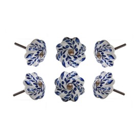 TRINCA-FERRO Set of 6 White and Blue Floral Ceramic Knob for Dresser Drawers Kitchen Cabinets Laundry Room Closet Doors Knobs for Interior/Exterior | Office | Bedroom | Bathroom | Kitchen |