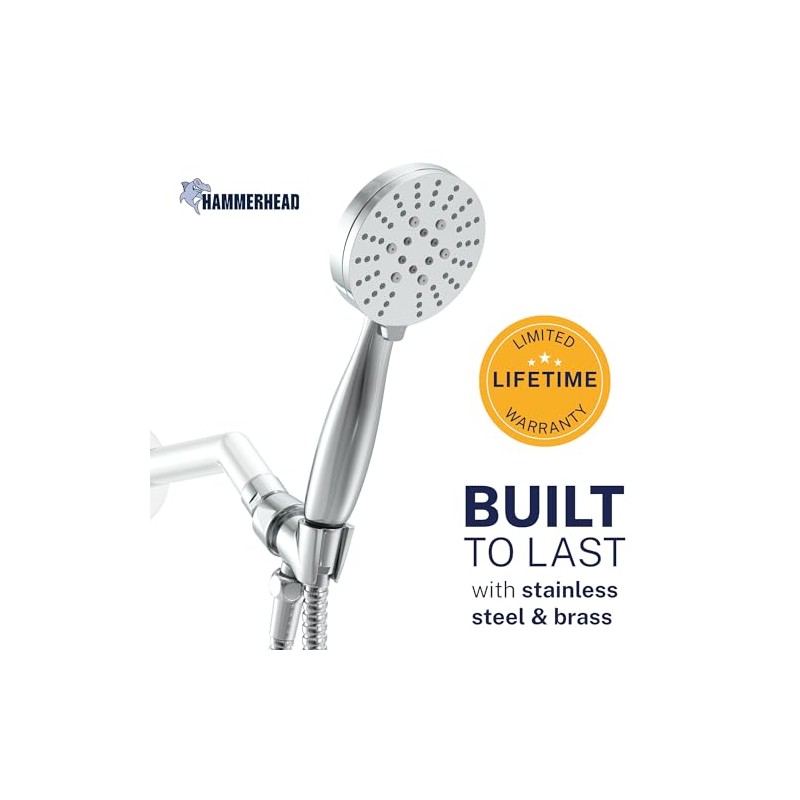 HammerHead Showers® Solid Metal 3-Spray Handheld Shower Head with Long