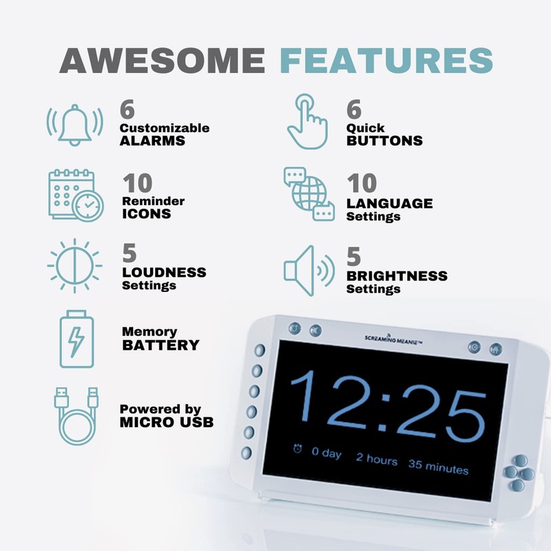 Screaming Meanie Forte Alarm Clock - Extra Large 9” Display,