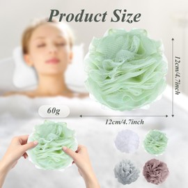 flintronic 4 Stück Badeschwamm, Dusch-Luffa-Kugeln, Masche Schäumend Duschschwamm Körper, weich, langlebig, Extra Groß, Einfach Schäumend, für Reinigendes Körperpeeling & Peeling, 60g (Macaron-Farbe)